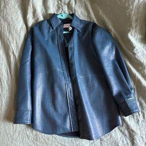 Aritzia / Babaton Dark Teal Pelli Vegan Leather Shirt Jacket 2XS